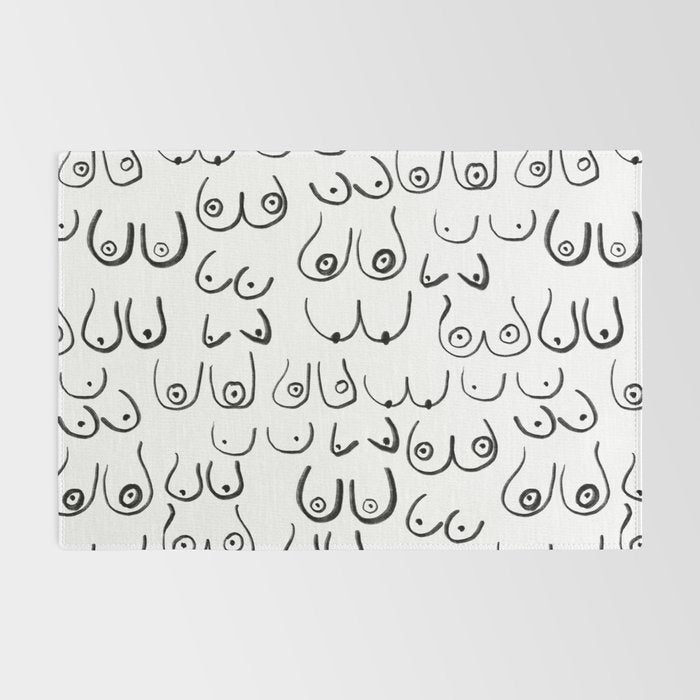 Boobs Pattern - black and white line drawing, life drawing, feminine art Rug Gallery Image 2