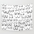 Boobs Pattern - black and white line drawing, life drawing, feminine art Wall Tapestry Gallery Image 4