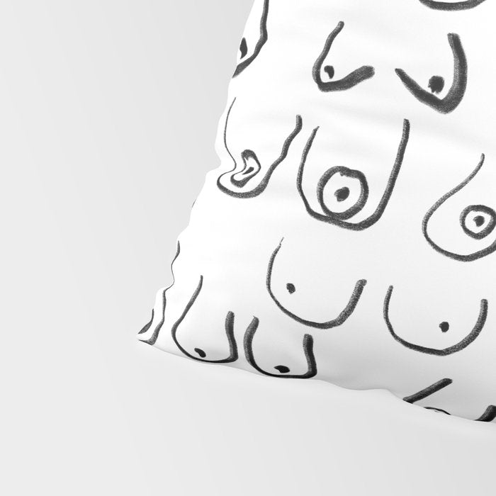 Boobs Pattern - black and white line drawing, life drawing, feminine art Pillow Sham Gallery Image 4