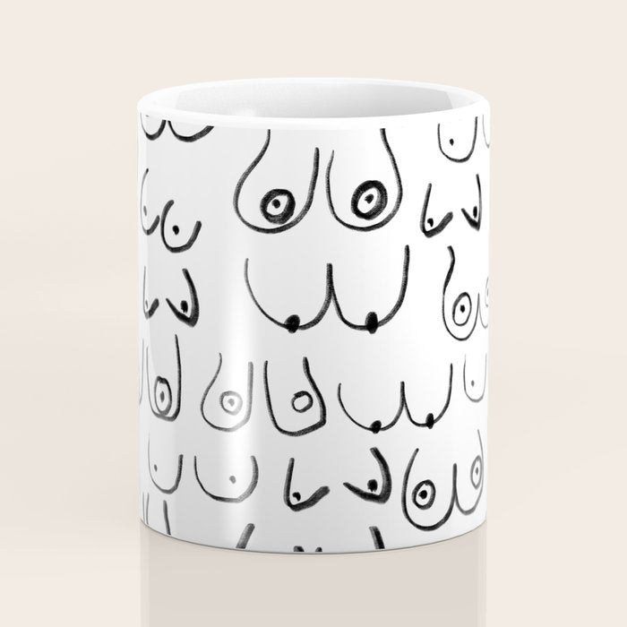 Boobs Pattern - black and white line drawing, life drawing, feminine art Coffee Mug Gallery Image 4