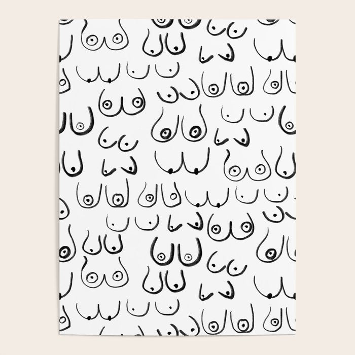 Boobs Pattern - black and white line drawing, life drawing, feminine art Poster Gallery Image 1