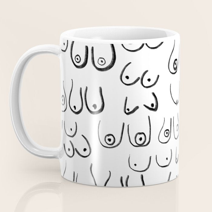 Boobs Pattern - black and white line drawing, life drawing, feminine art Coffee Mug Gallery Image 3