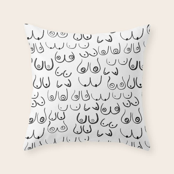 Boobs Pattern - black and white line drawing, life drawing, feminine art Throw Pillow Gallery Image 6