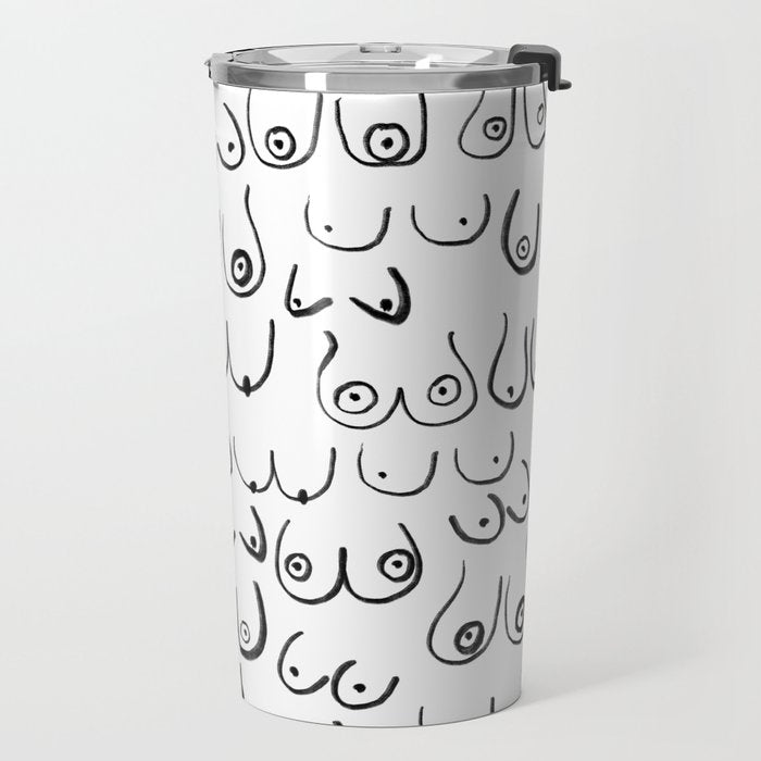 Boobs Pattern - black and white line drawing, life drawing, feminine art Travel Mug Gallery Image 2