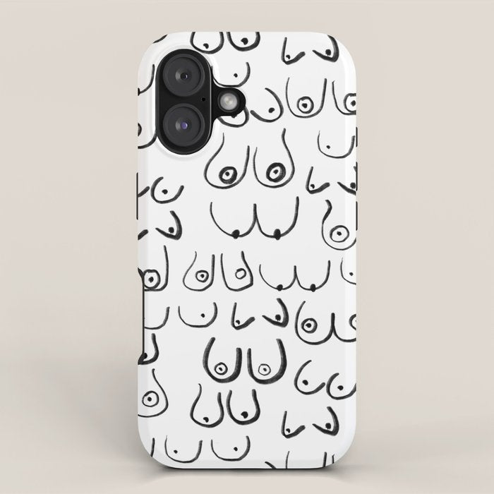 Boobs Pattern - black and white line drawing, life drawing, feminine art iPhone Case Gallery Image 1