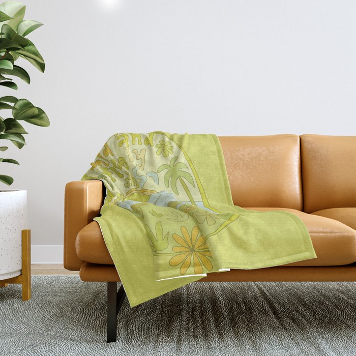 wild horses by the sea // retro surf art by surfy birdy Throw Blanket Gallery Image 1