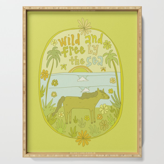 wild horses by the sea // retro surf art by surfy birdy Serving Tray Gallery Image 1