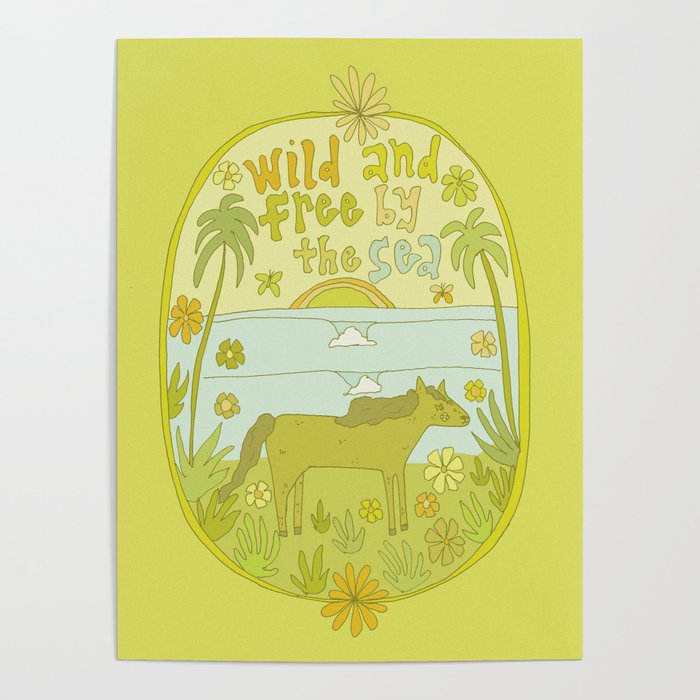 wild horses by the sea // retro surf art by surfy birdy Poster Gallery Image 1