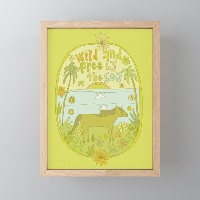 wild horses by the sea // retro surf art by surfy birdy Mini Art Print Gallery Image 1
