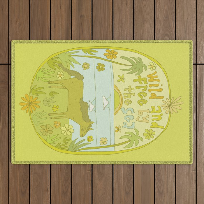 wild horses by the sea // retro surf art by surfy birdy Outdoor Rug Gallery Image 1