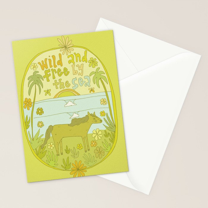 wild horses by the sea // retro surf art by surfy birdy Stationery Card Gallery Image 2