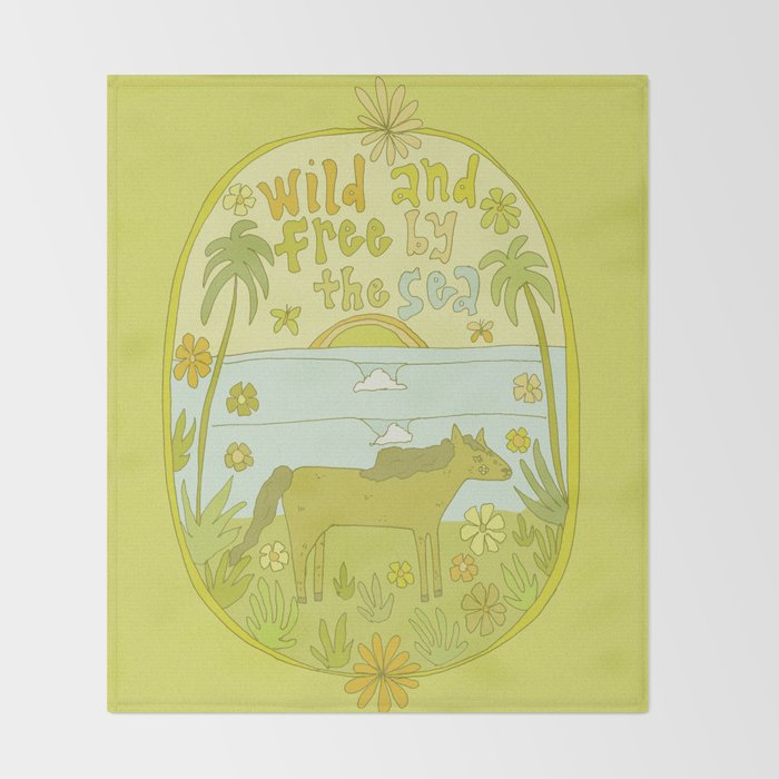 wild horses by the sea // retro surf art by surfy birdy Throw Blanket Gallery Image 2