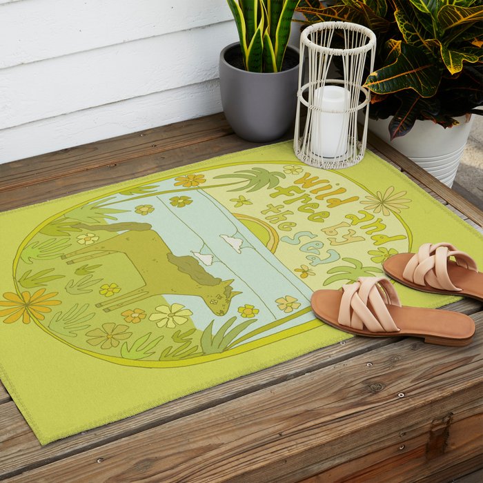 wild horses by the sea // retro surf art by surfy birdy Outdoor Rug Gallery Image 2
