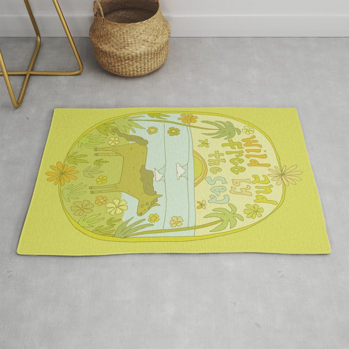 wild horses by the sea // retro surf art by surfy birdy Rug Gallery Image 1