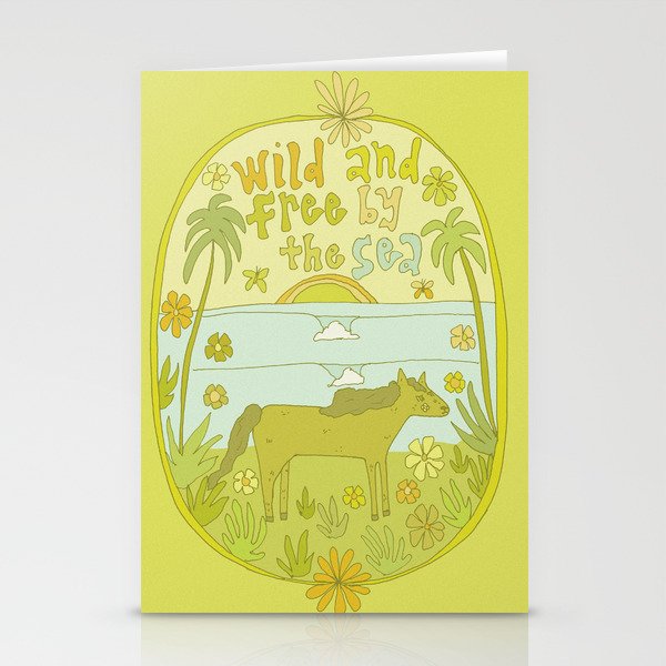 wild horses by the sea // retro surf art by surfy birdy Stationery Card Gallery Image 1