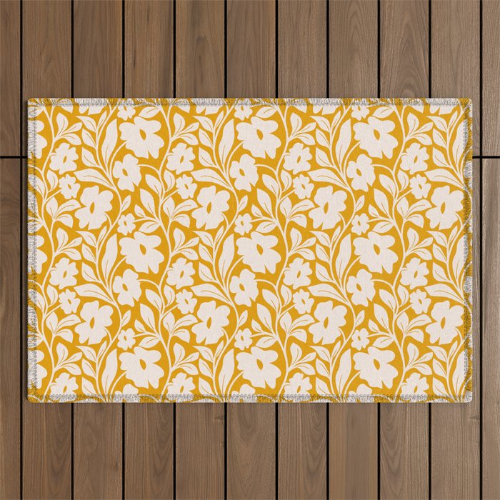 Tropical Vines Pattern - Gold Yellow Outdoor Rug Gallery Image 1
