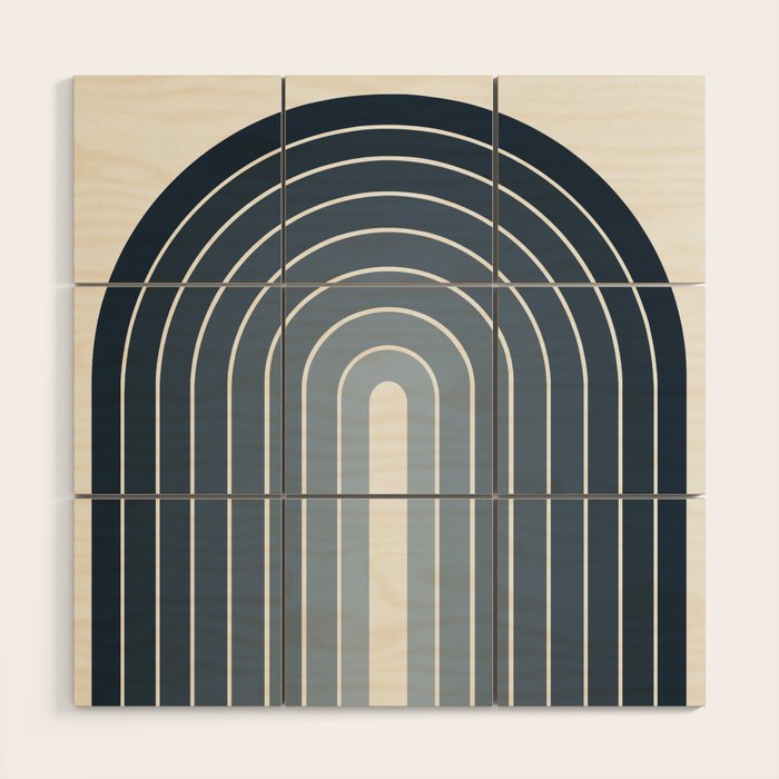 Gradient Arch II Natural Blue Mid Century Modern Rainbow Wood Wall Art Gallery Image 1