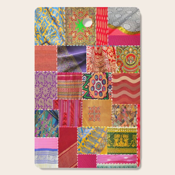 Boho Sari Patchwork Quilt Cutting Board Gallery Image 1