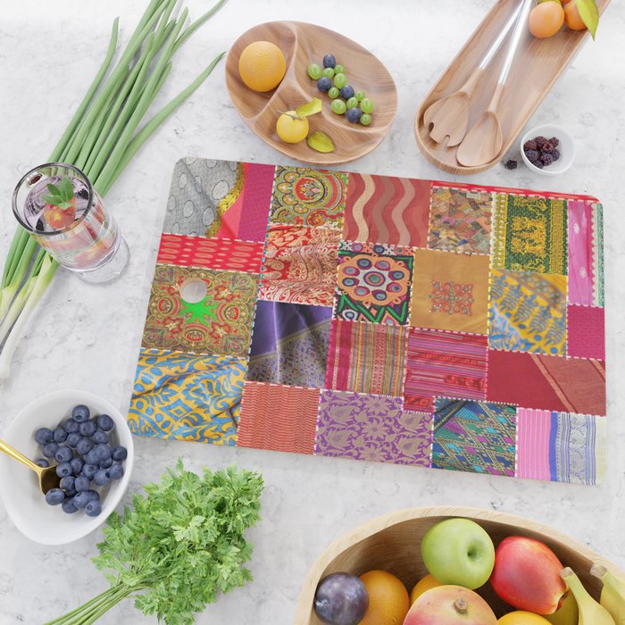 Boho Sari Patchwork Quilt Cutting Board Gallery Image 2