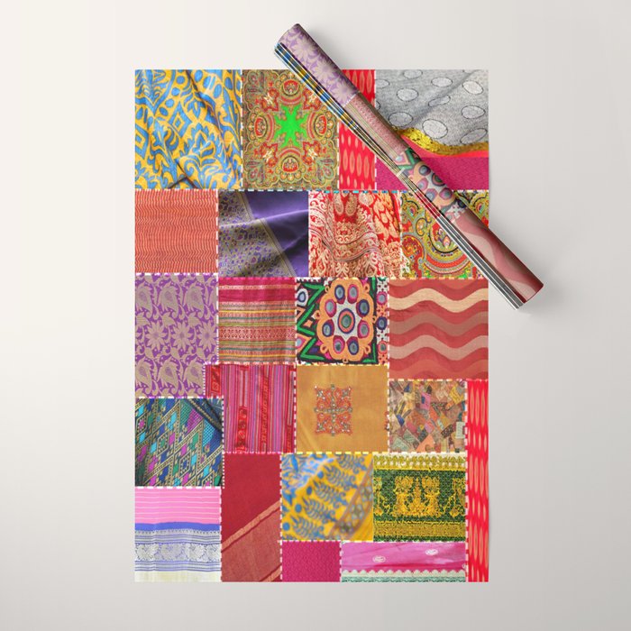 Boho Sari Patchwork Quilt Wrapping Paper Gallery Image 1