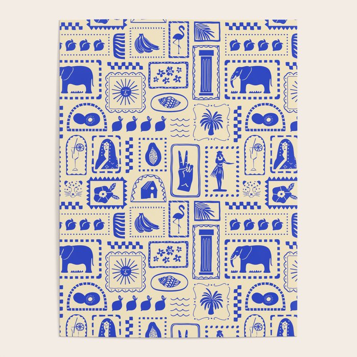 Vintage tropical summer patchwork art pattern Poster Gallery Image 1