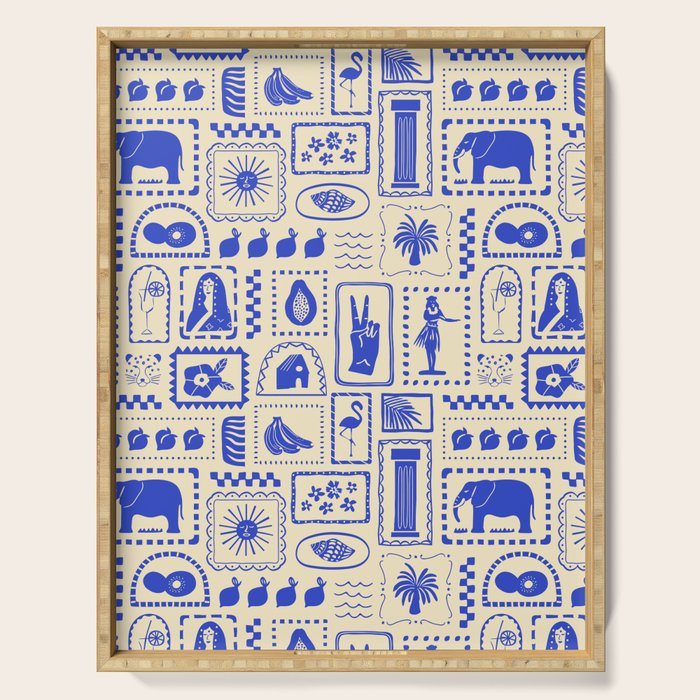 Vintage tropical summer patchwork art pattern Serving Tray Gallery Image 1