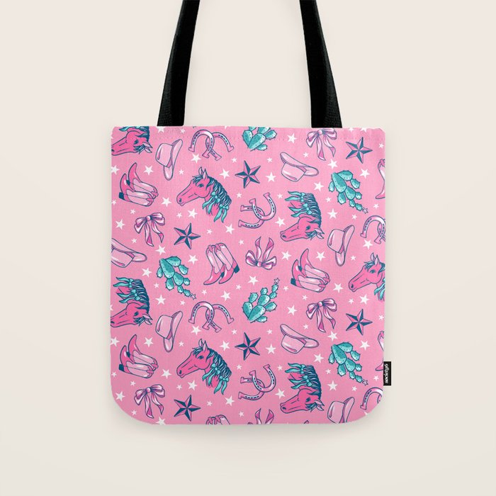 Cowgirl Christmas - pink and teal Tote Bag Gallery Image 1