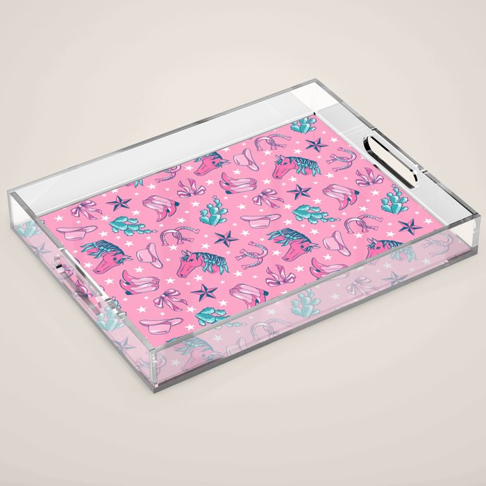 Cowgirl Christmas - pink and teal Acrylic Tray Gallery Image 1