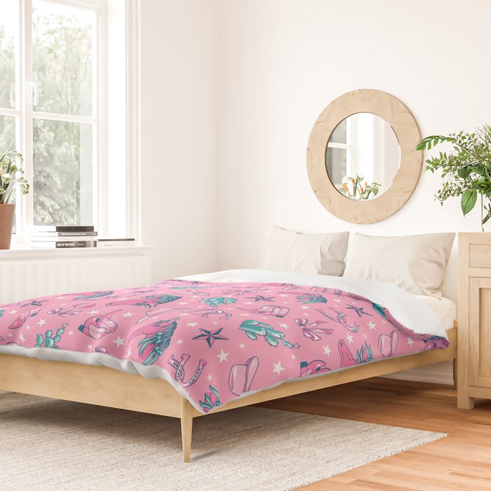 Cowgirl Christmas - pink and teal Duvet Cover Gallery Image 2