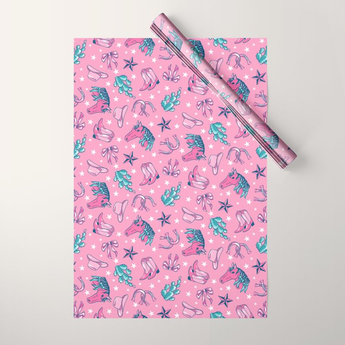 Cowgirl Christmas - pink and teal Wrapping Paper Gallery Image 1