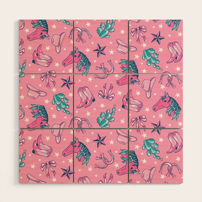 Cowgirl Christmas - pink and teal Wood Wall Art Gallery Image 1