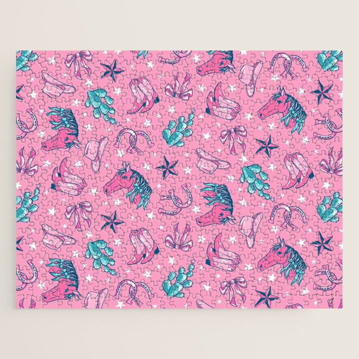 Cowgirl Christmas - pink and teal Jigsaw Puzzle Gallery Image 1