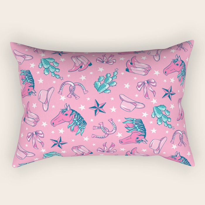 Cowgirl Christmas - pink and teal Rectangular Pillow Gallery Image 2
