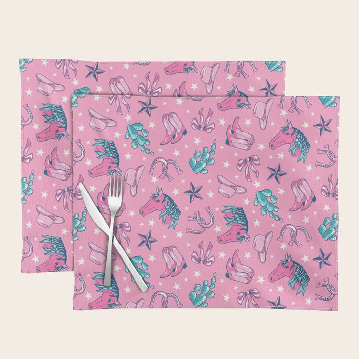 Cowgirl Christmas - pink and teal Placemat Gallery Image 1