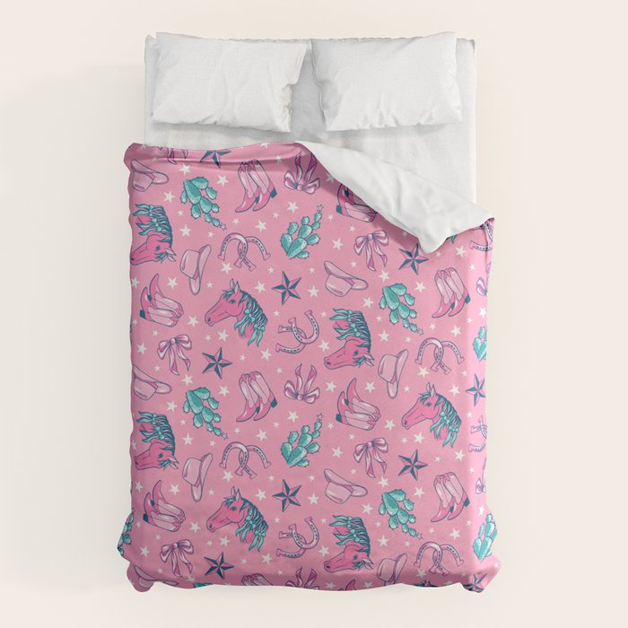 Cowgirl Christmas - pink and teal Duvet Cover Gallery Image 6