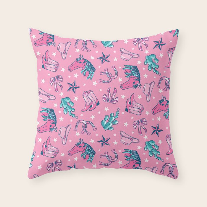 Cowgirl Christmas - pink and teal Throw Pillow Gallery Image 6