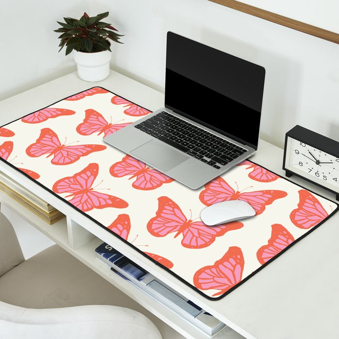 Pink and Orange Butterflies Pattern  Desk Mat Gallery Image 2
