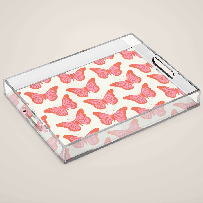 Pink and Orange Butterflies Pattern  Acrylic Tray Gallery Image 1