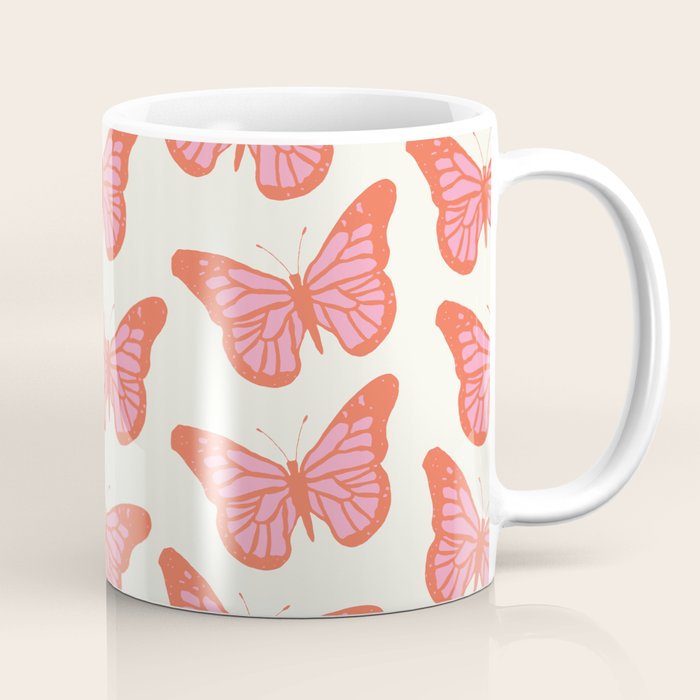 Pink and Orange Butterflies Pattern  Coffee Mug Gallery Image 1