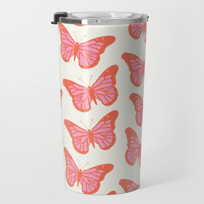 Pink and Orange Butterflies Pattern  Travel Mug Gallery Image 3