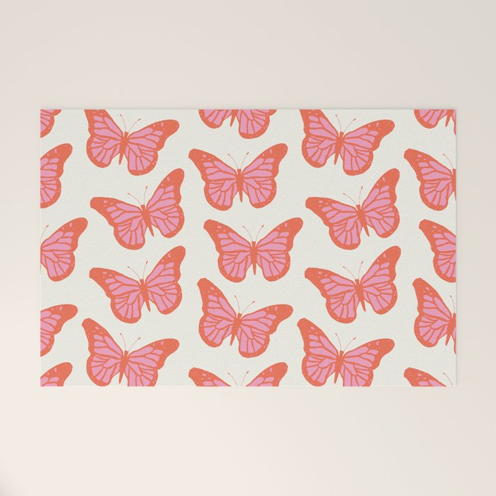 Pink and Orange Butterflies Pattern  Welcome Mat Gallery Image 1