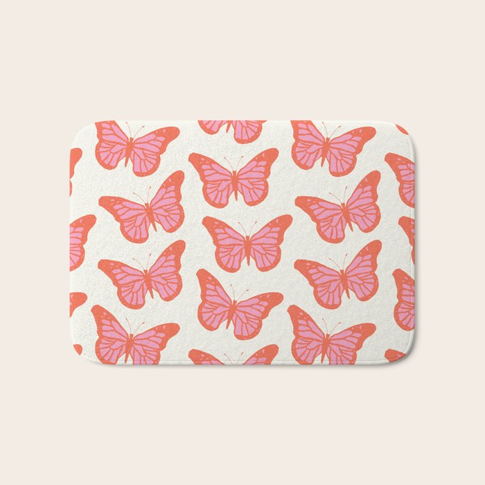 Pink and Orange Butterflies Pattern  Bath Mat Gallery Image 1