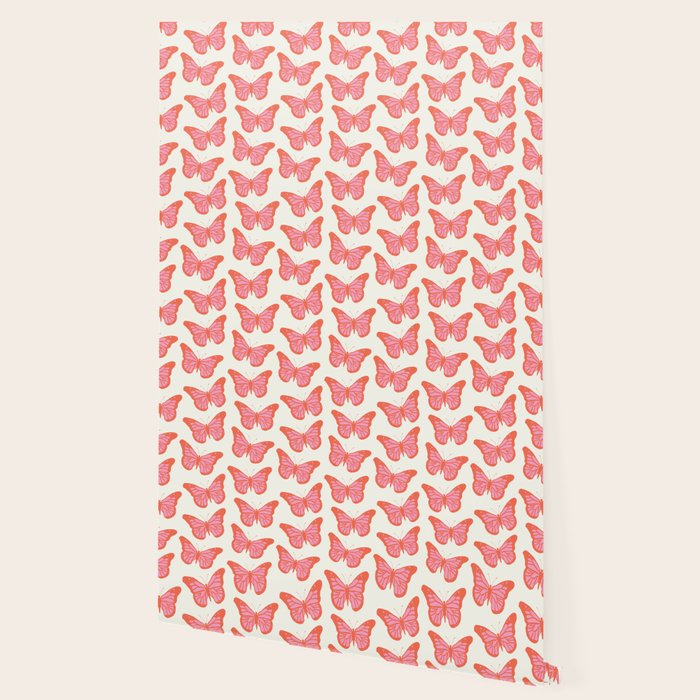 Pink and Orange Butterflies Pattern  Wallpaper Gallery Image 2
