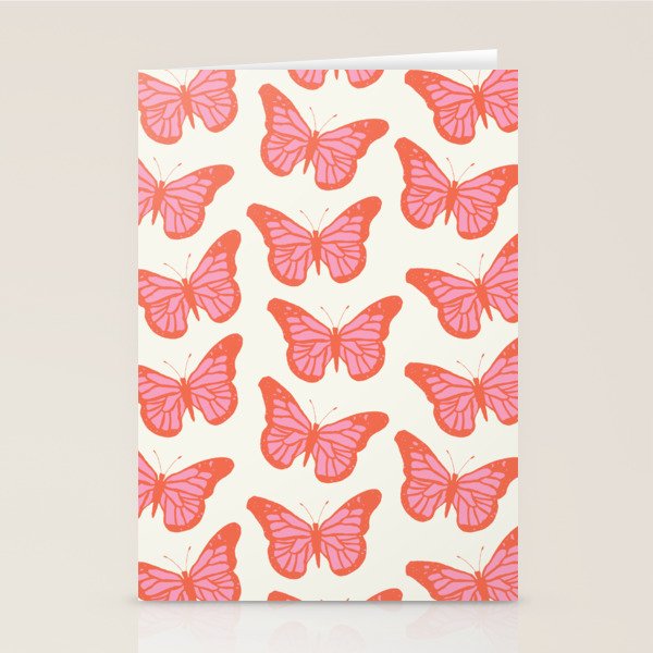 Pink and Orange Butterflies Pattern  Stationery Card Gallery Image 2