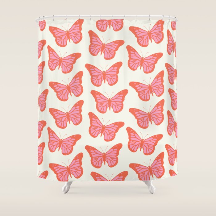 Pink and Orange Butterflies Pattern  Shower Curtain Gallery Image 1