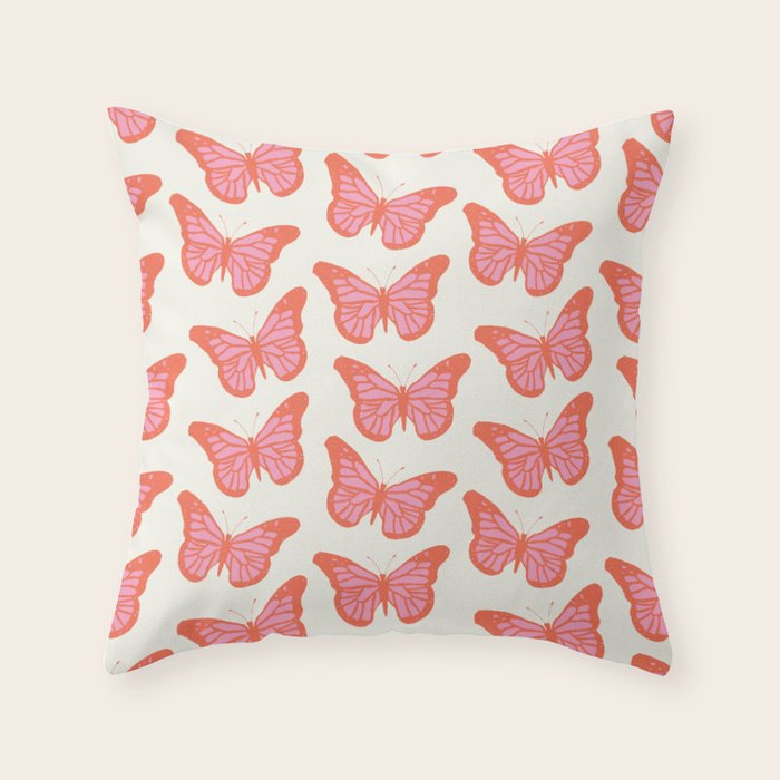 Pink and Orange Butterflies Pattern  Throw Pillow Gallery Image 6