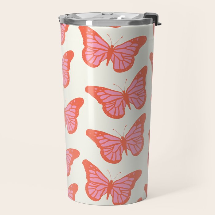 Pink and Orange Butterflies Pattern  Travel Mug Gallery Image 2