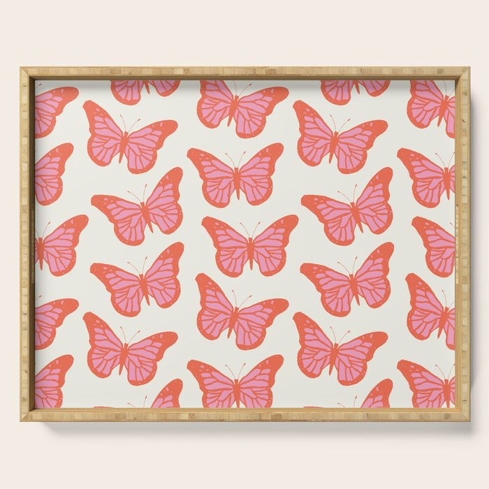 Pink and Orange Butterflies Pattern  Serving Tray Gallery Image 1