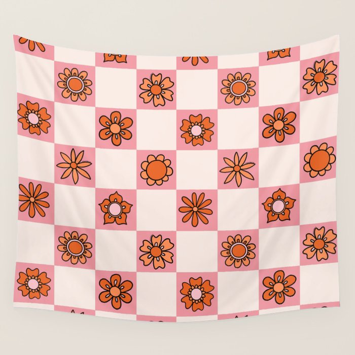 Fall Flower Print in Pink Wall Tapestry Gallery Image 4