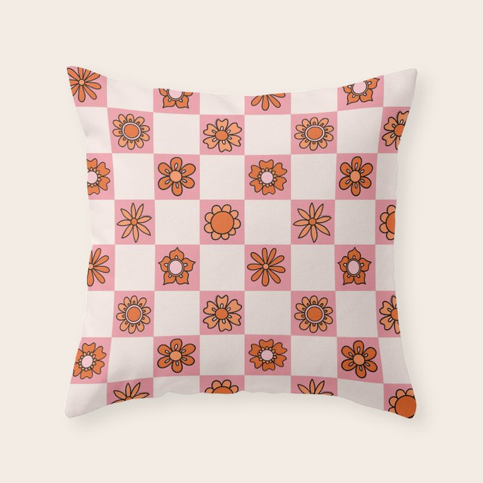 Fall Flower Print in Pink Throw Pillow Gallery Image 6